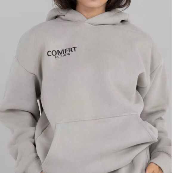 Comfrt Coordinate Oversized Hoodie In Stone Relaxed Weighted Baggy Unisex Hoodie - Picture 8 of 9